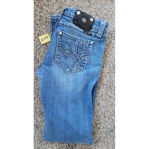 WOMENS Miss Me Thick Leather  Rhinestone Bootcut Jeans 30x33